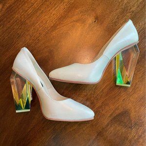 Miista Siri Pump Lucite Prism Heel, White Leather, Clear Heel, EU 37